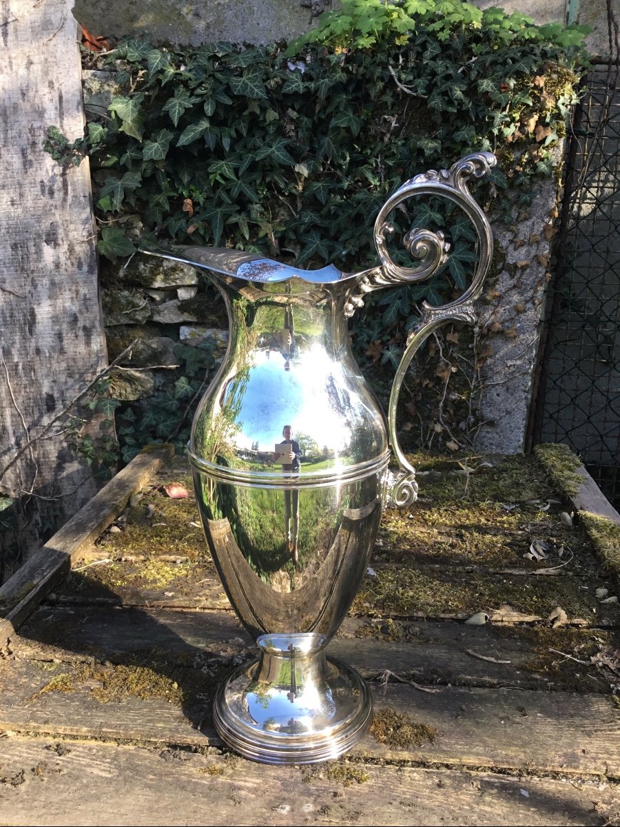 Large Ewer In Silver Metal Restoration Style-photo-2