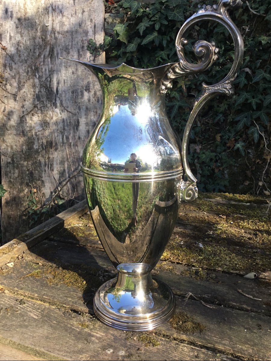 Large Ewer In Silver Metal Restoration Style-photo-3