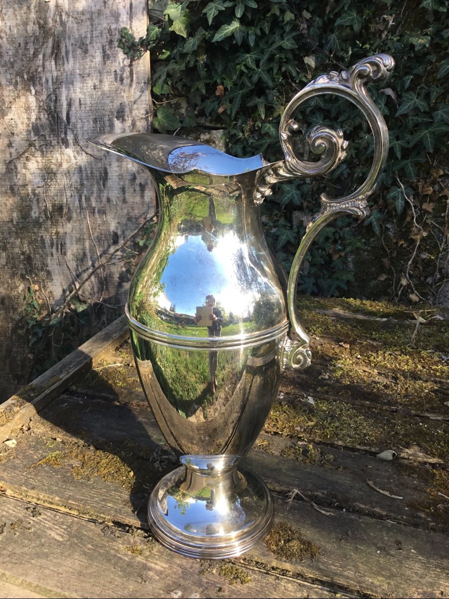 Large Ewer In Silver Metal Restoration Style-photo-4