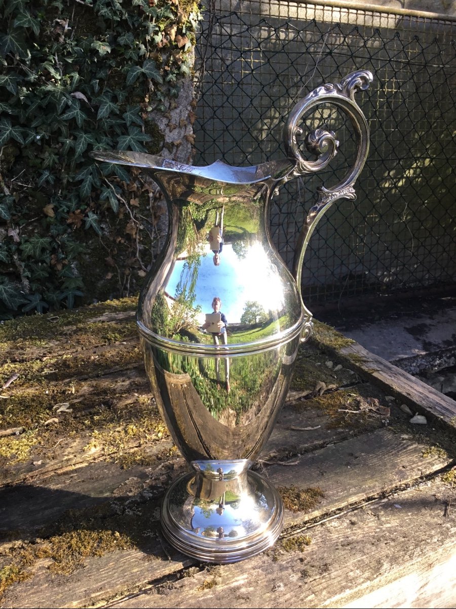 Large Ewer In Silver Metal Restoration Style-photo-1