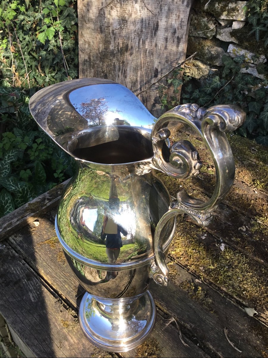 Large Ewer In Silver Metal Restoration Style-photo-5