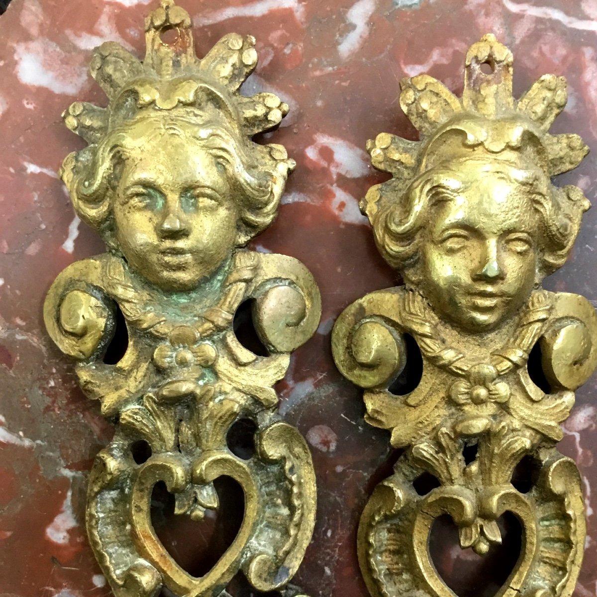 Pair Of Eighteenth Furnishing Bronzes With Cherubs