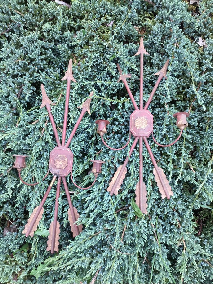 Pair Of Sconces 1940 With Arrows, Painted Sheet-photo-2