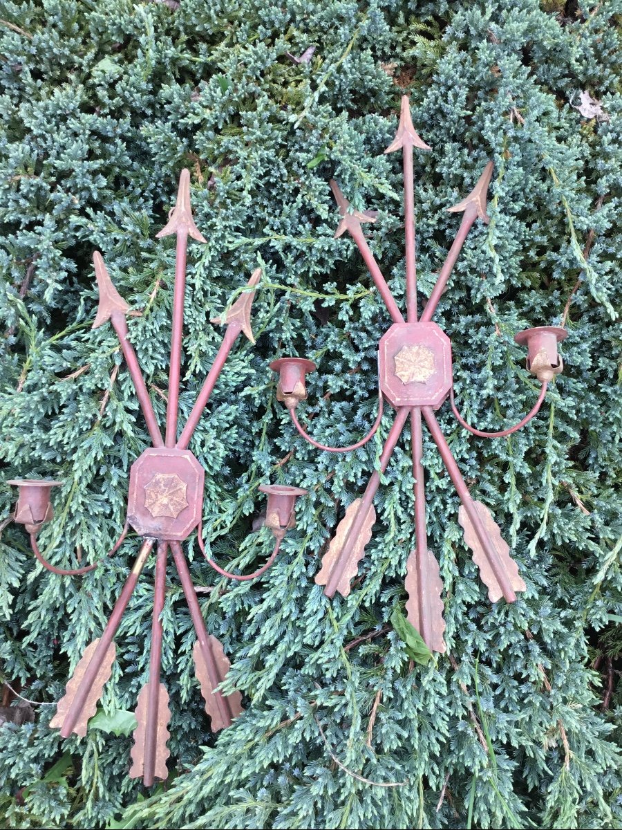 Pair Of Sconces 1940 With Arrows, Painted Sheet-photo-3