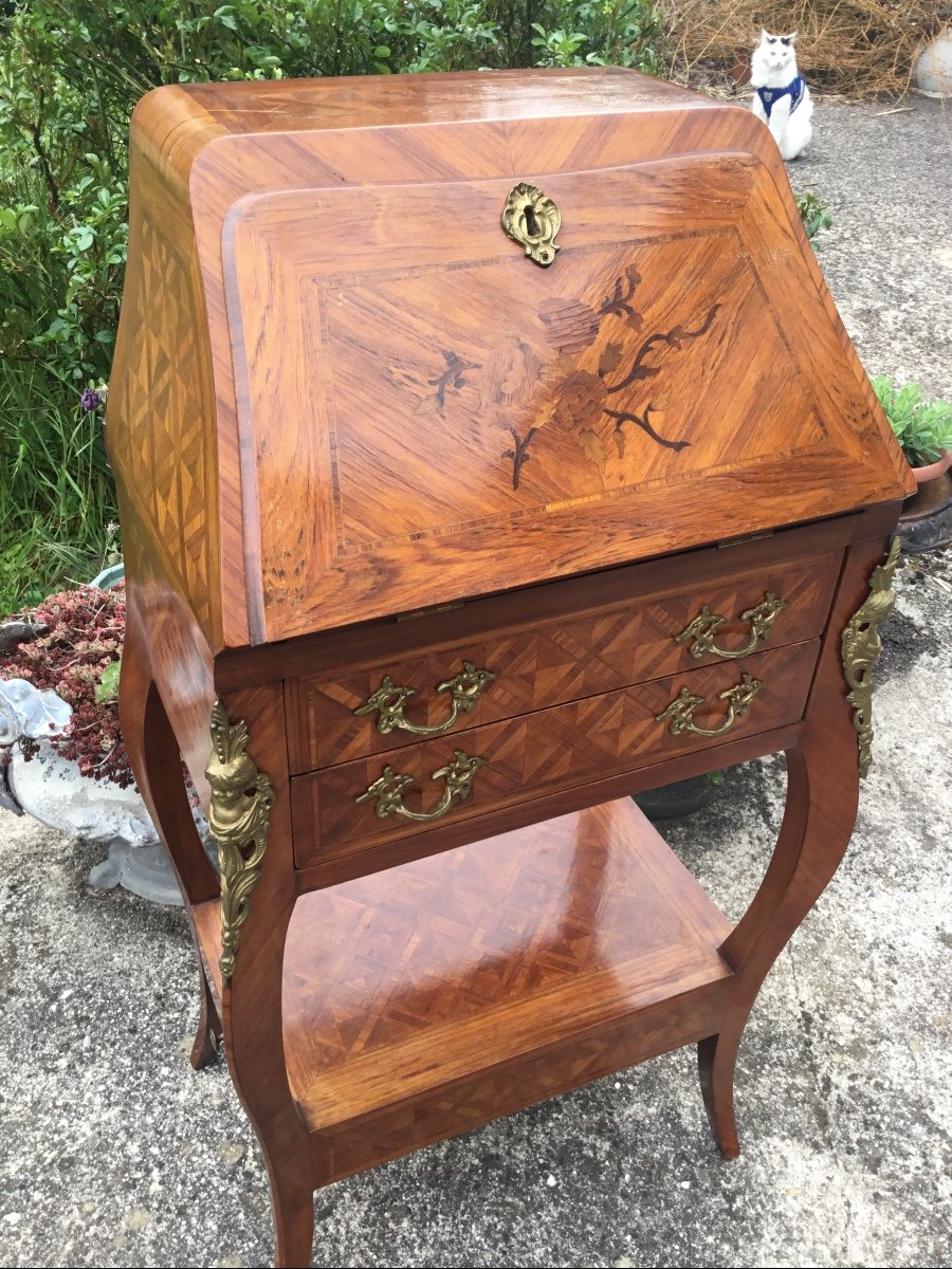 Small Lady's Desk With Inlaid Flap All Faces-photo-3