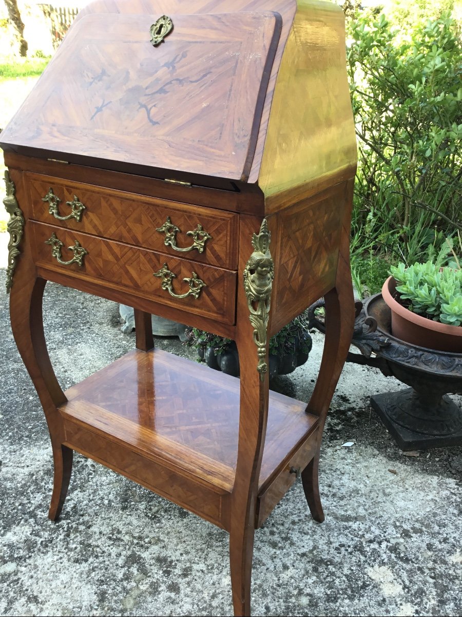 Small Lady's Desk With Inlaid Flap All Faces-photo-1