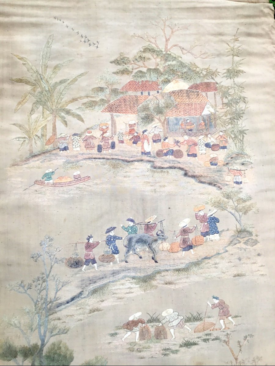 Large Silk Thread Embroidery, Indochina, Circa 1900