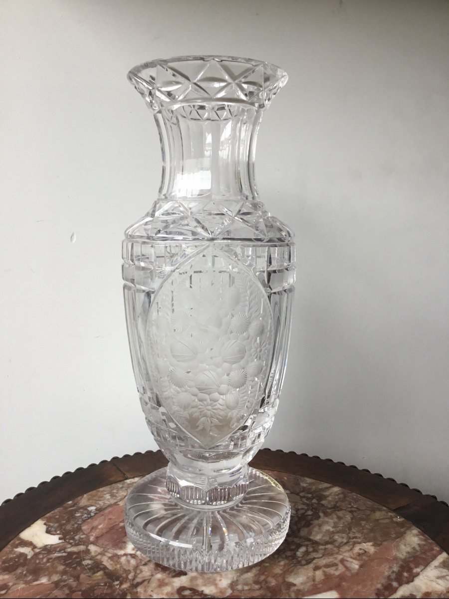 Important Cut And Engraved Crystal Vase, Around 1900-photo-2