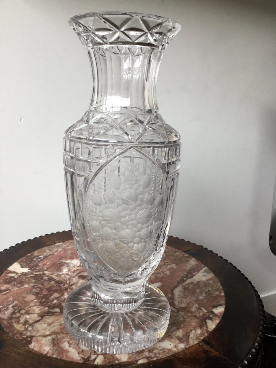 Important Cut And Engraved Crystal Vase, Around 1900-photo-3