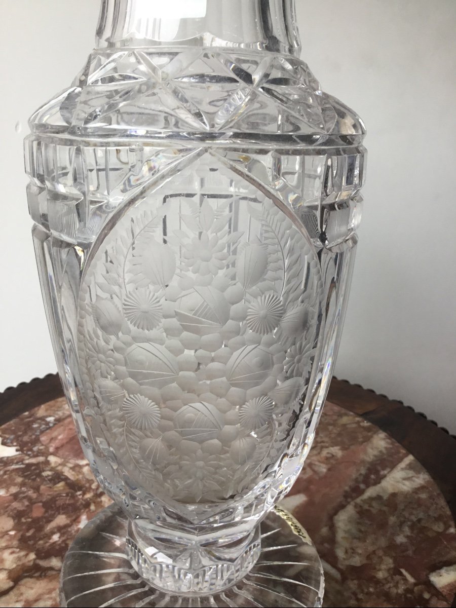 Important Cut And Engraved Crystal Vase, Around 1900-photo-4