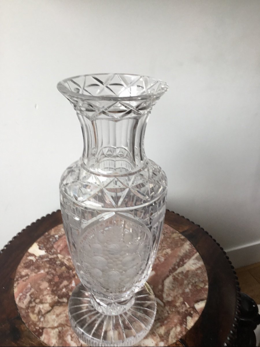 Important Cut And Engraved Crystal Vase, Around 1900-photo-1