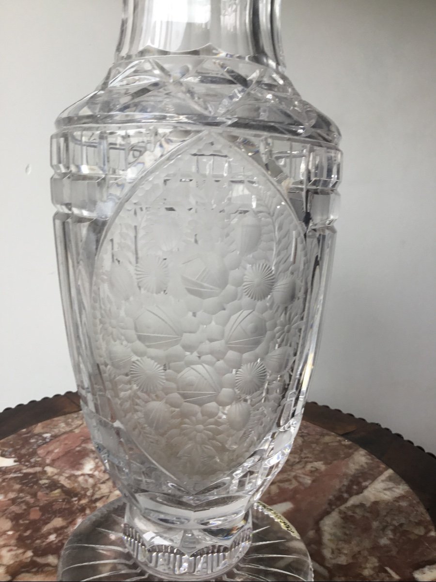 Important Cut And Engraved Crystal Vase, Around 1900-photo-3