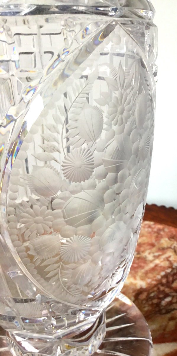 Important Cut And Engraved Crystal Vase, Around 1900-photo-6