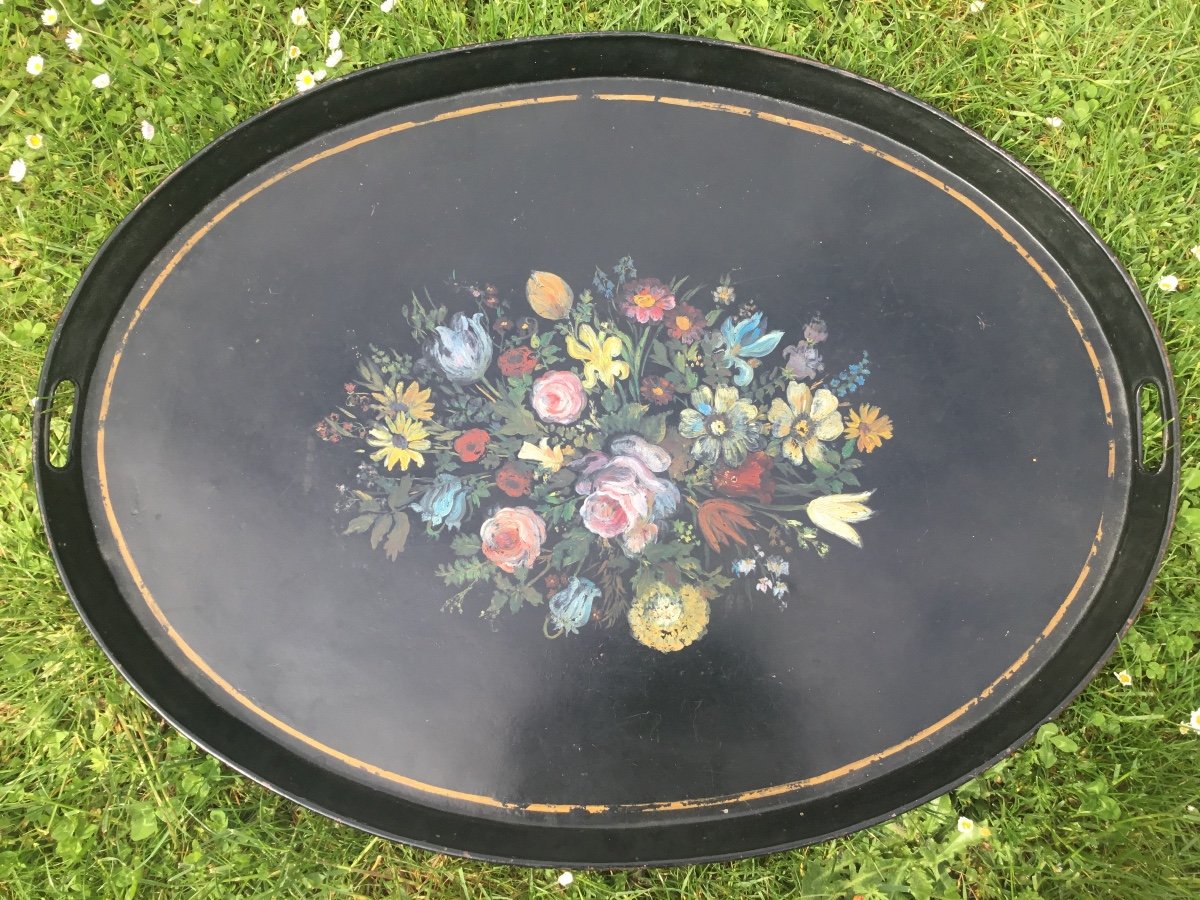 Large Painted Sheet Tray, Napoleon III Period-photo-2