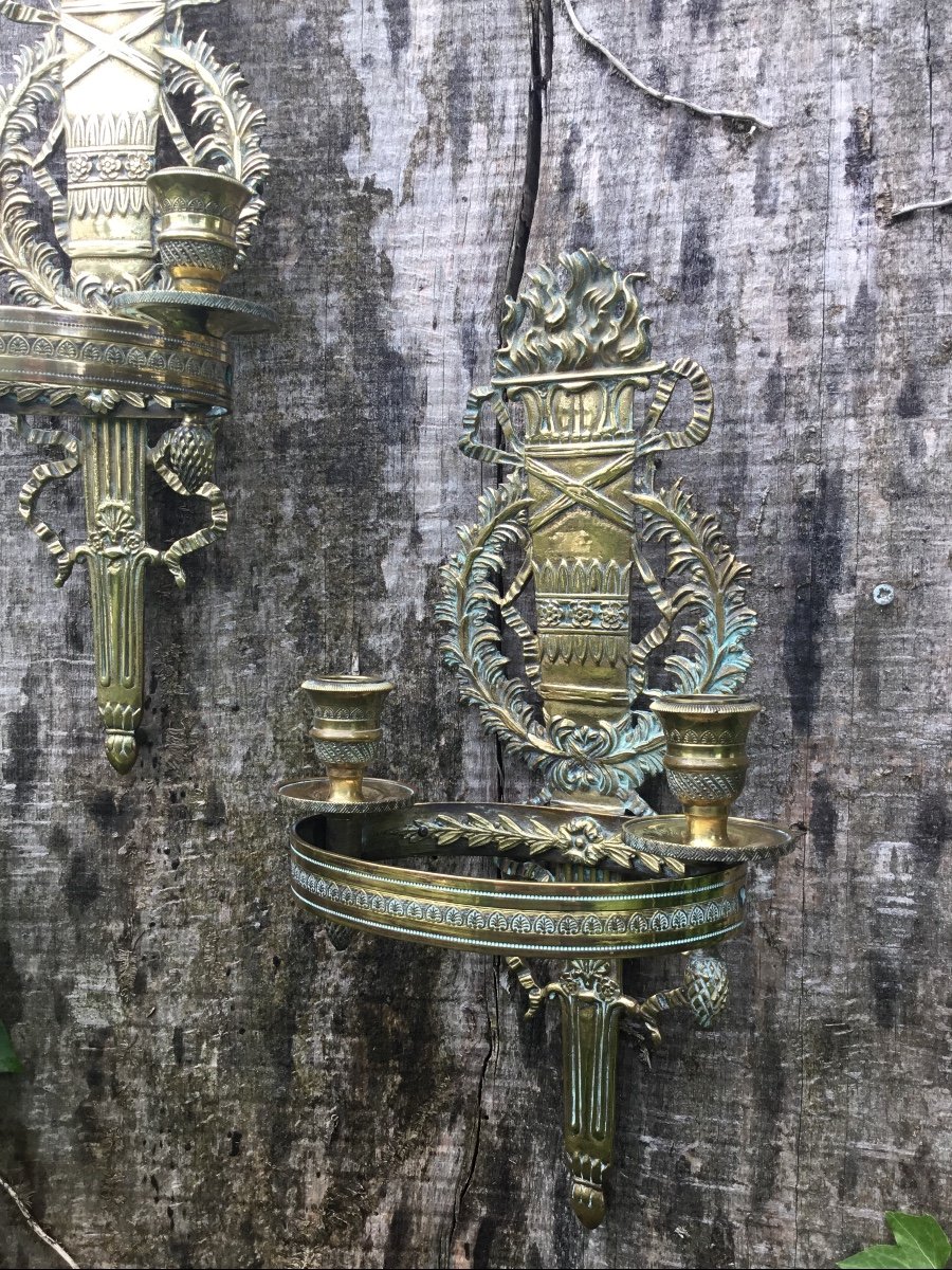 Pair Of Empire Style Wall Lights In Gilt Bronze-photo-4