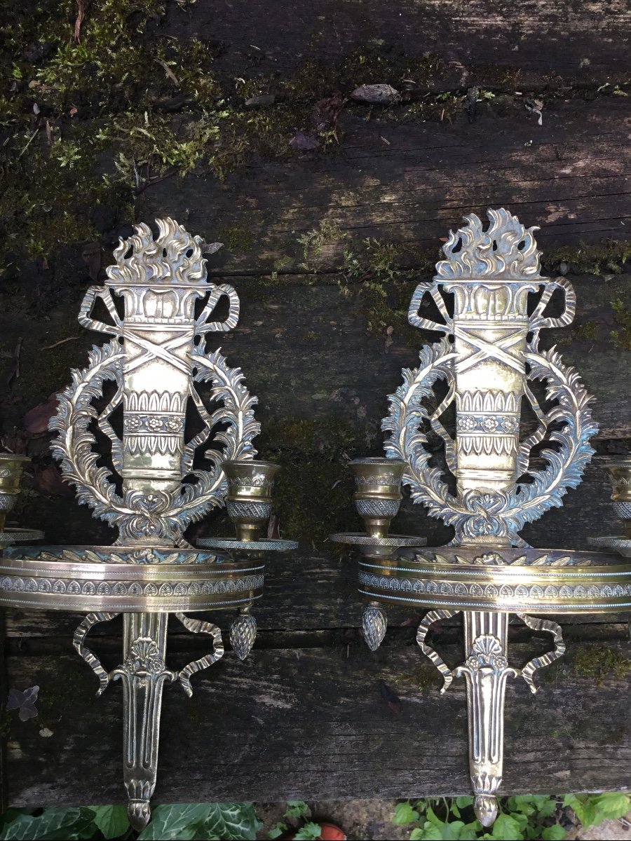 Pair Of Empire Style Wall Lights In Gilt Bronze-photo-7