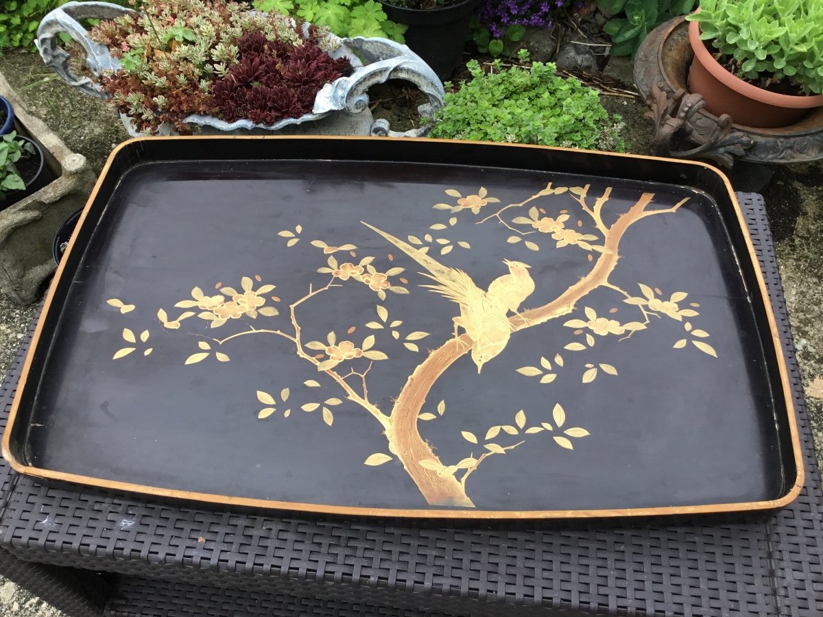Large Lacquer Tray With Gold Decor (83 Cm) Around 1900-photo-2