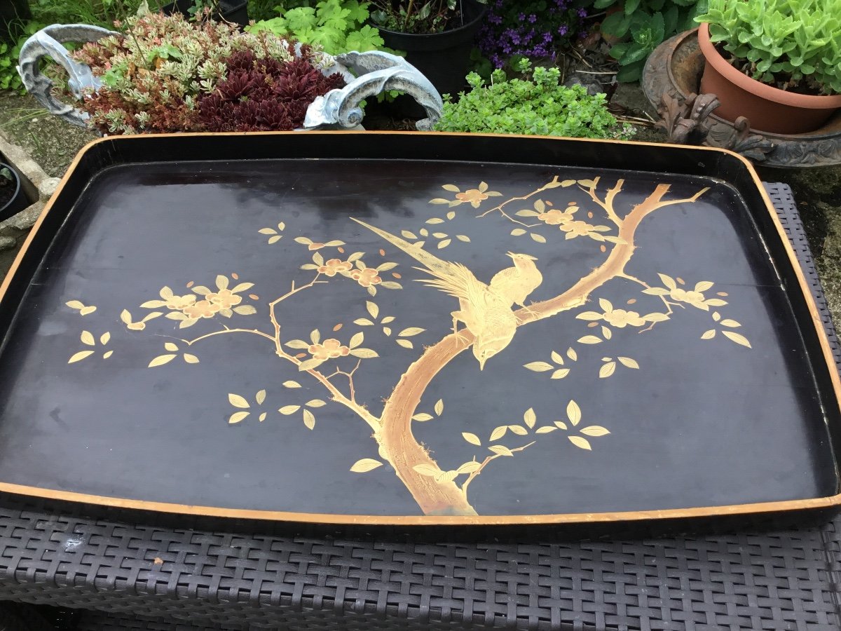 Large Lacquer Tray With Gold Decor (83 Cm) Around 1900-photo-3