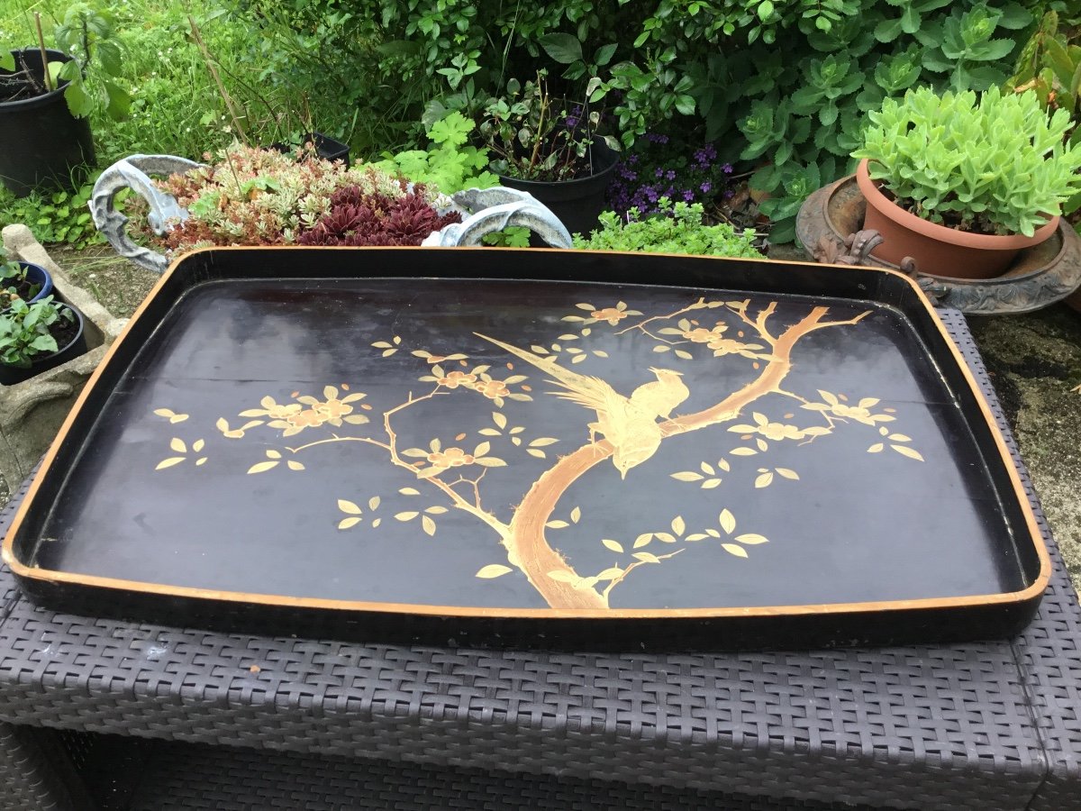Large Lacquer Tray With Gold Decor (83 Cm) Around 1900-photo-4