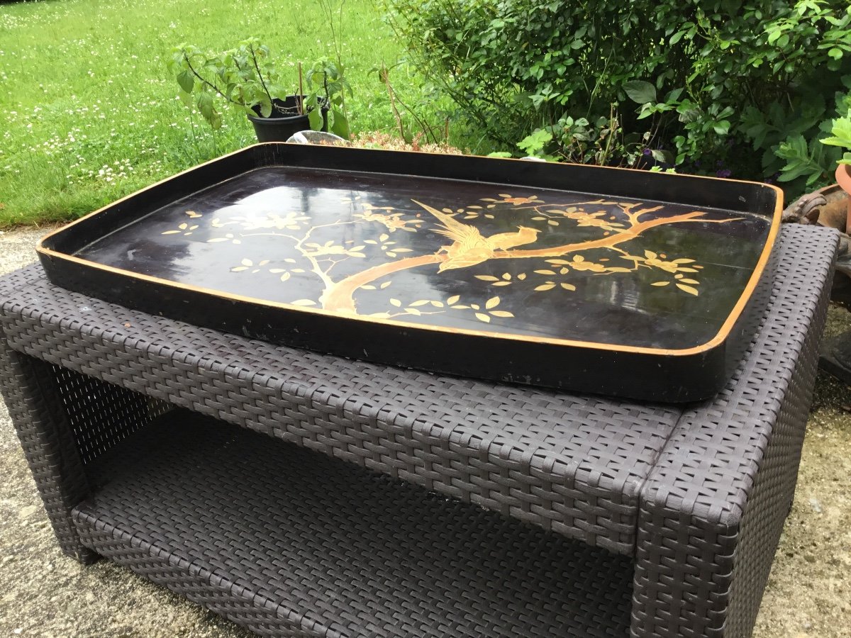 Large Lacquer Tray With Gold Decor (83 Cm) Around 1900-photo-1