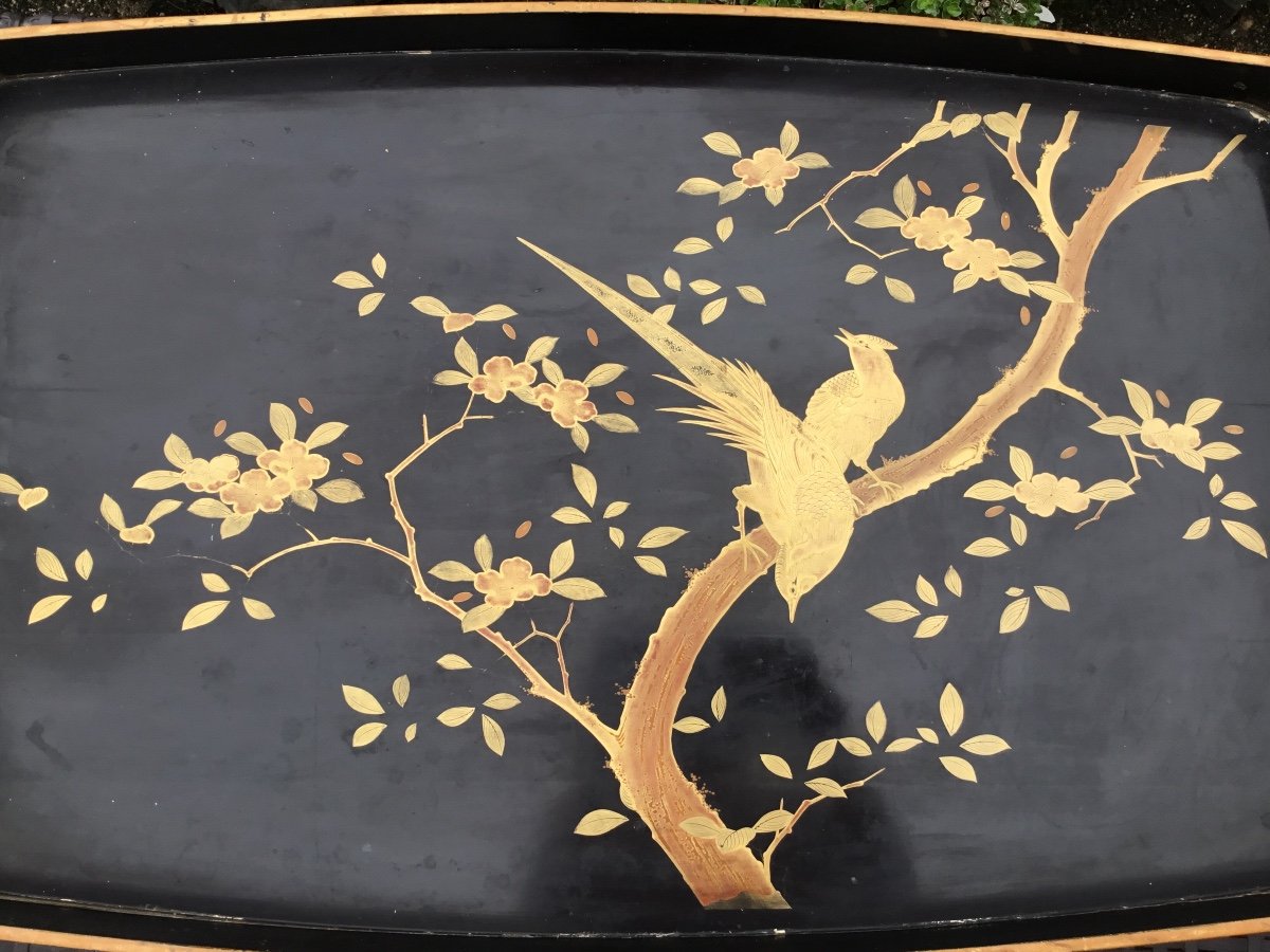 Large Lacquer Tray With Gold Decor (83 Cm) Around 1900-photo-3