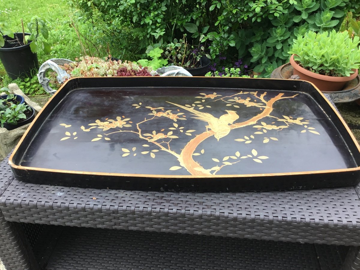 Large Lacquer Tray With Gold Decor (83 Cm) Around 1900-photo-5
