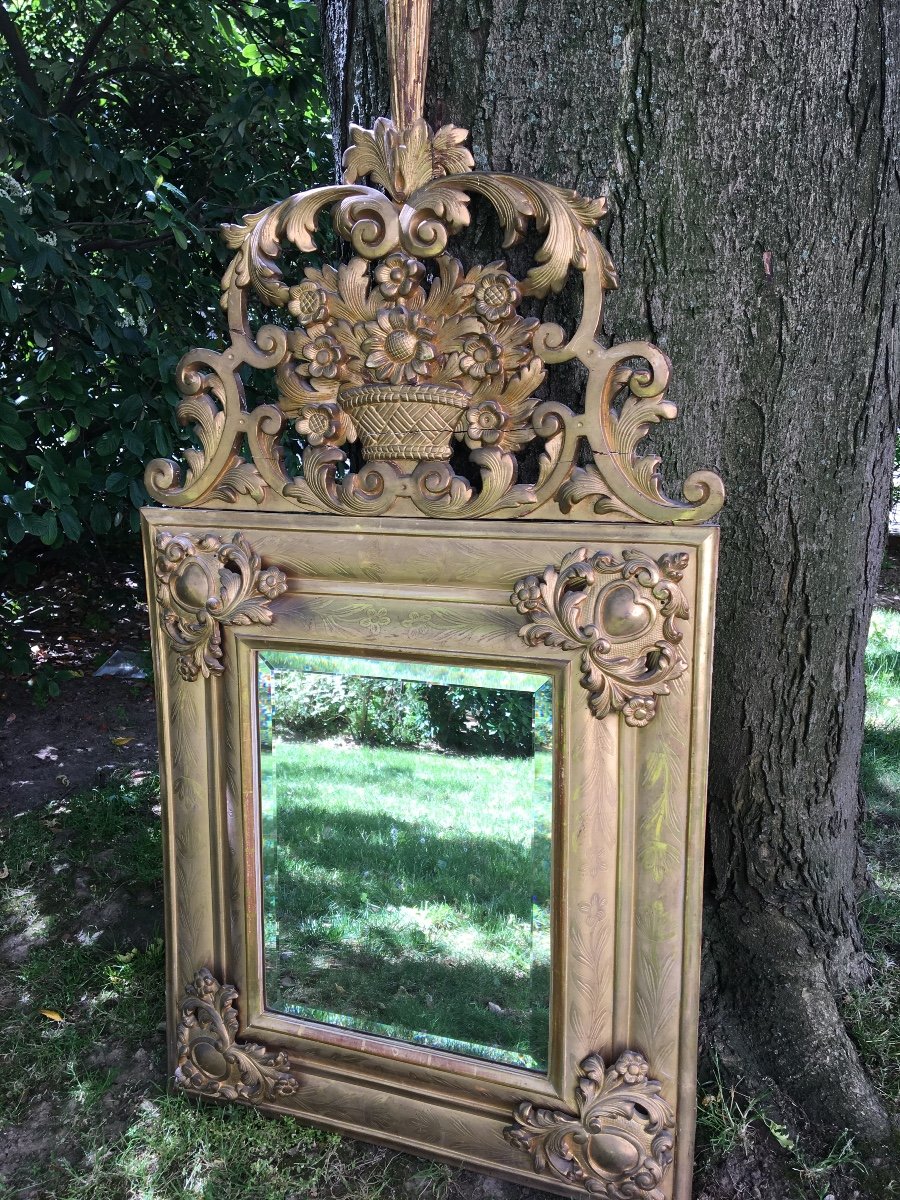 Mirror  Carved Gilded Wood Heart Corners , Eighteen Cent -photo-3