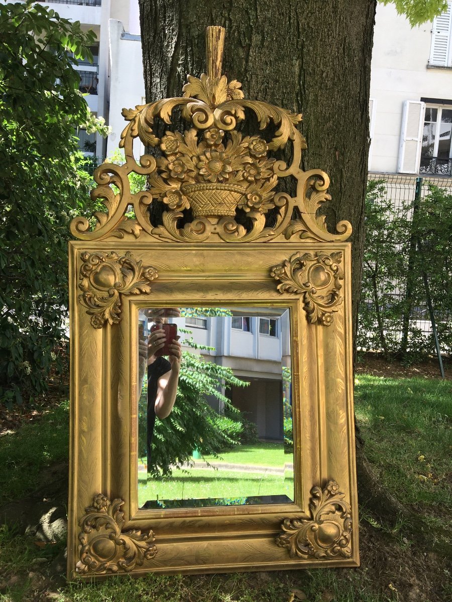 Mirror  Carved Gilded Wood Heart Corners , Eighteen Cent -photo-4