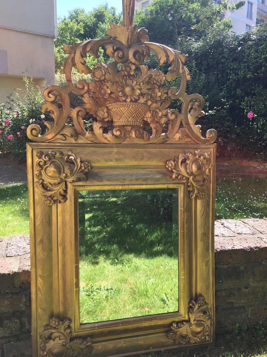 Mirror  Carved Gilded Wood Heart Corners , Eighteen Cent -photo-2