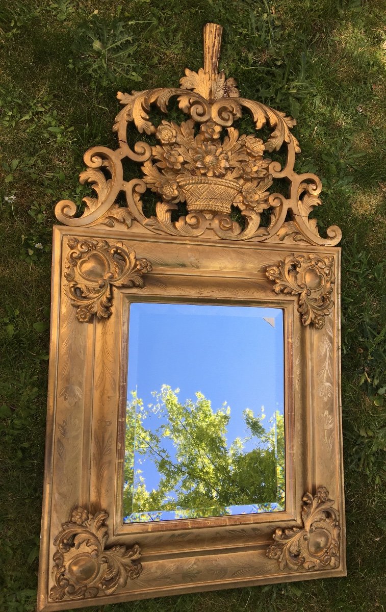 Mirror  Carved Gilded Wood Heart Corners , Eighteen Cent -photo-1