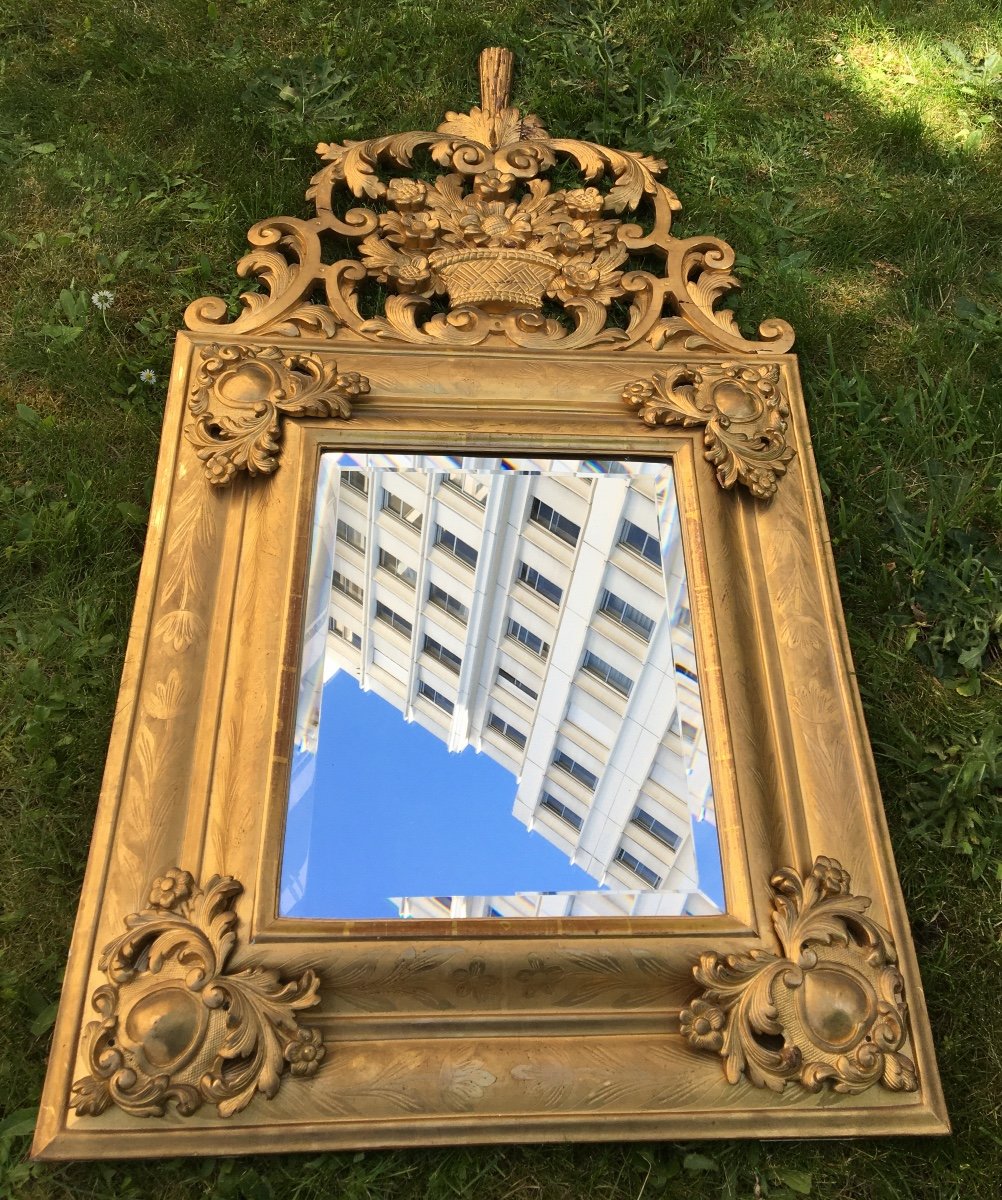 Mirror  Carved Gilded Wood Heart Corners , Eighteen Cent -photo-2