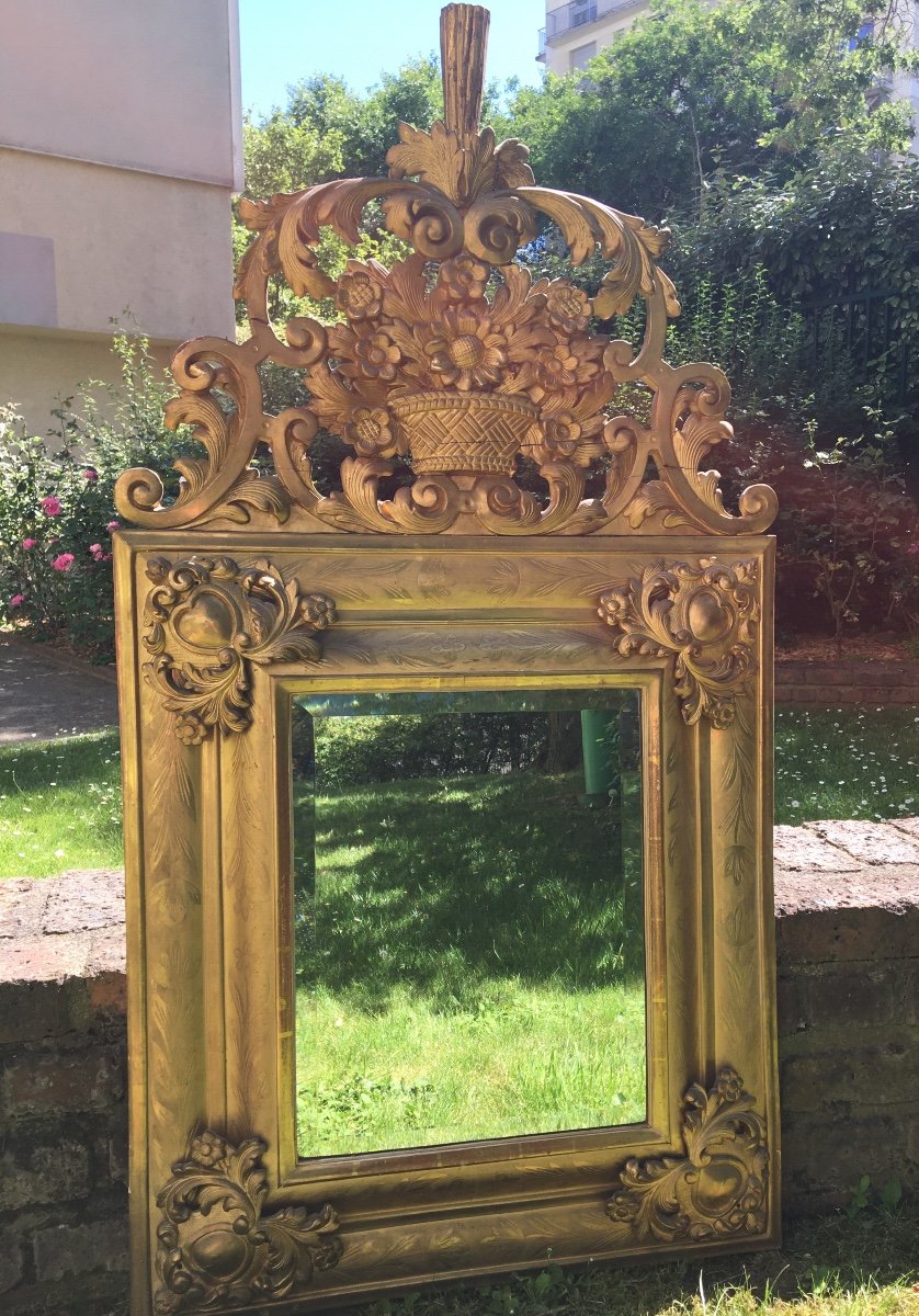 Mirror  Carved Gilded Wood Heart Corners , Eighteen Cent -photo-6