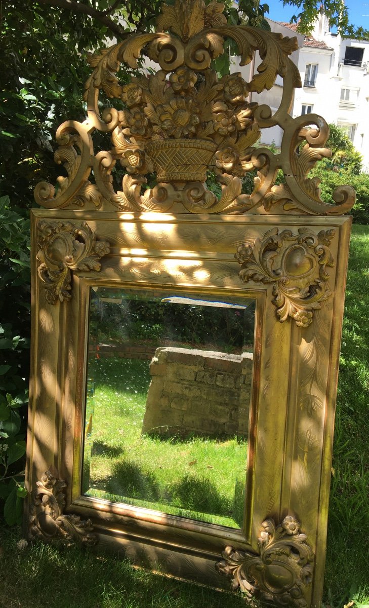 Mirror  Carved Gilded Wood Heart Corners , Eighteen Cent -photo-7