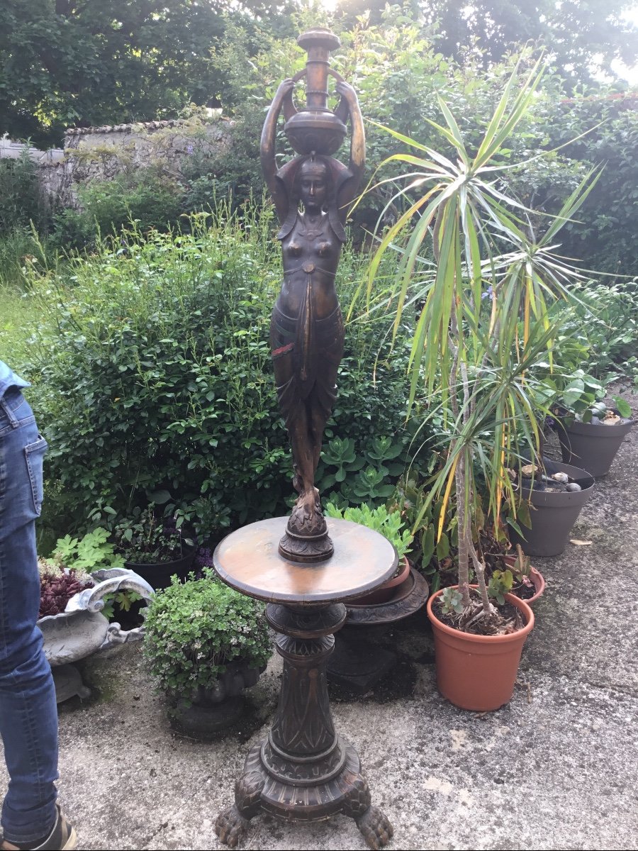 Grande Torchère En Bois à L’egyptienne , 170 cm-photo-2