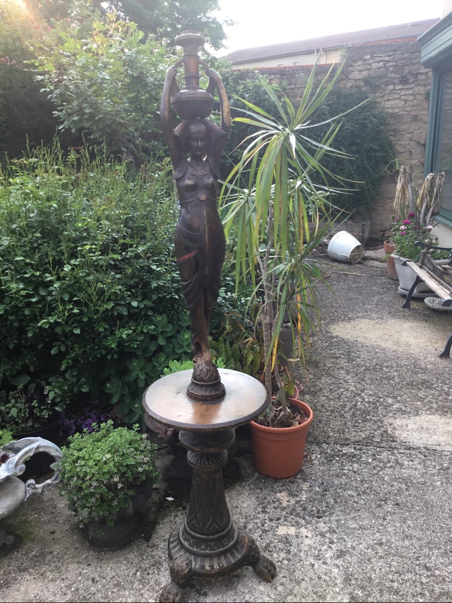 Grande Torchère En Bois à L’egyptienne , 170 cm-photo-1