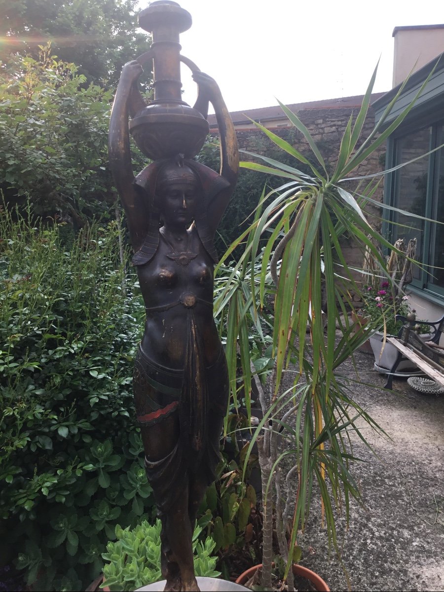 Grande Torchère En Bois à L’egyptienne , 170 cm-photo-4