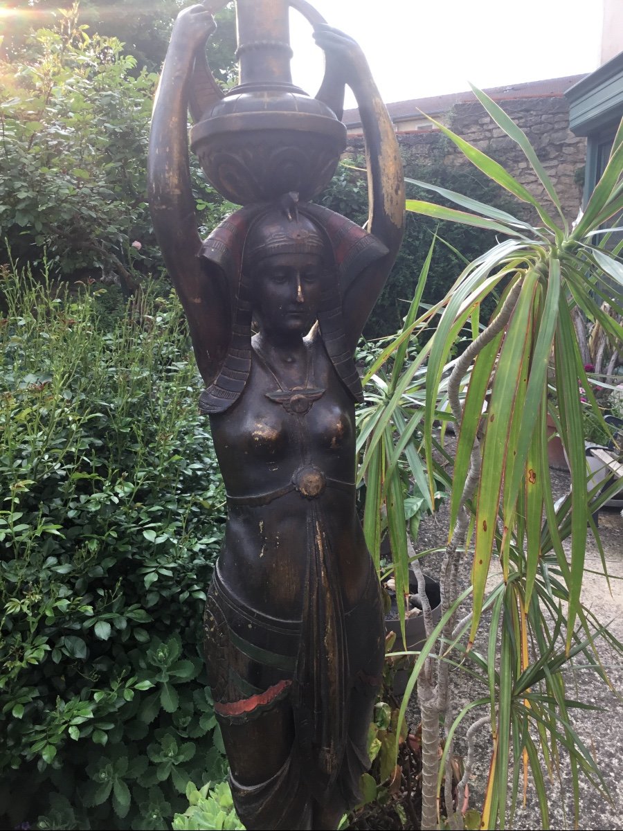 Grande Torchère En Bois à L’egyptienne , 170 cm-photo-5