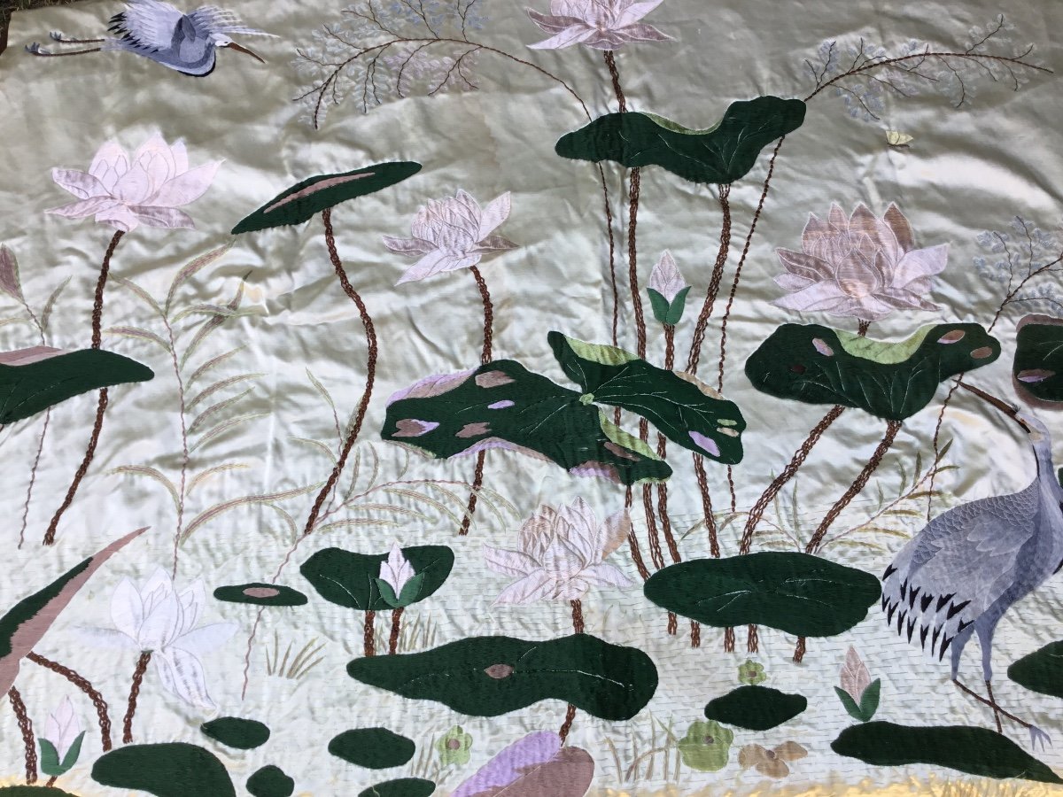 Japanese Embroidery With Water Lilies, Circa 1900-photo-1