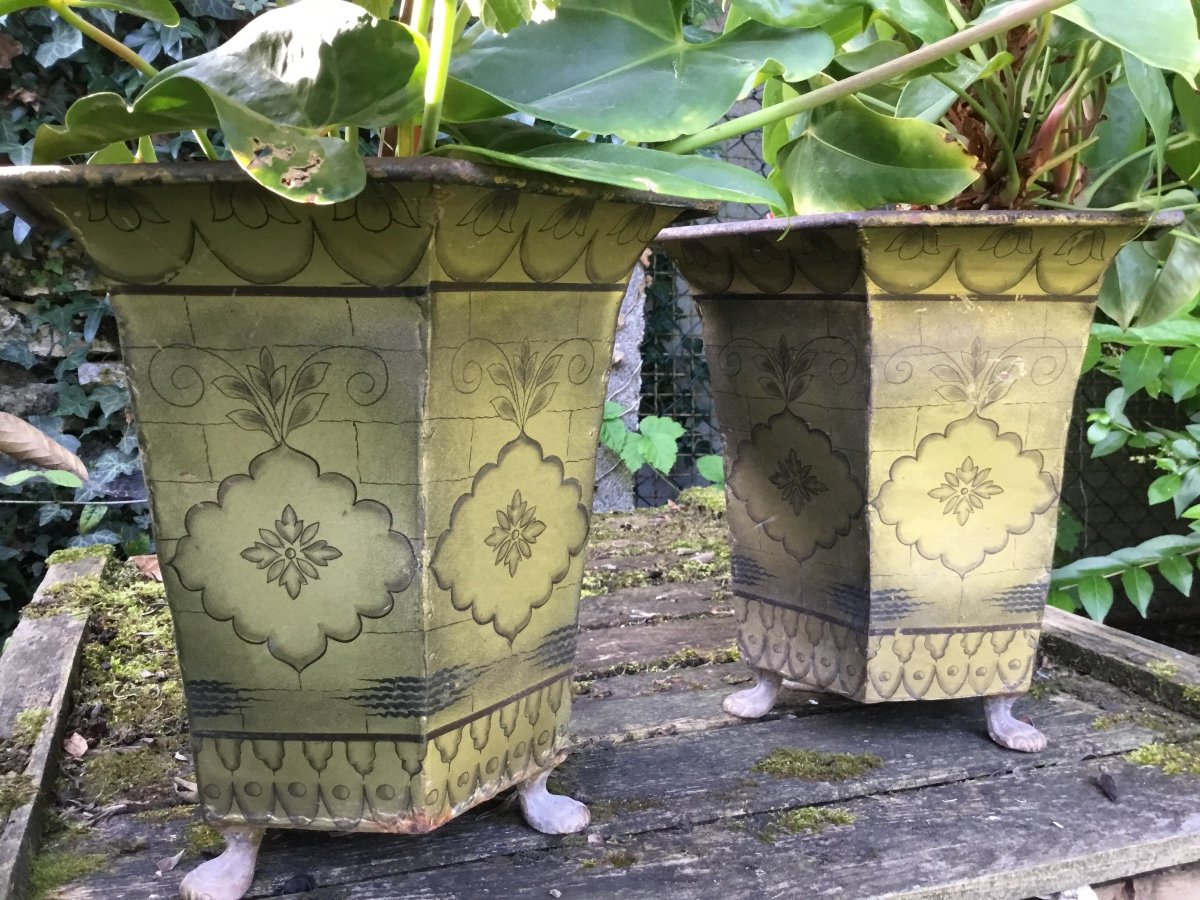 Pair Of Cache Pots In Lacquered Tin Restoration Period-photo-2