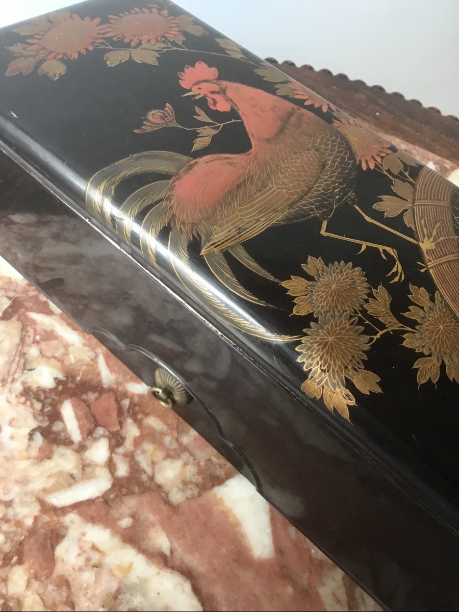 Boite à Gants Ou Coffret à Eventails En Laque Japonaise-photo-4