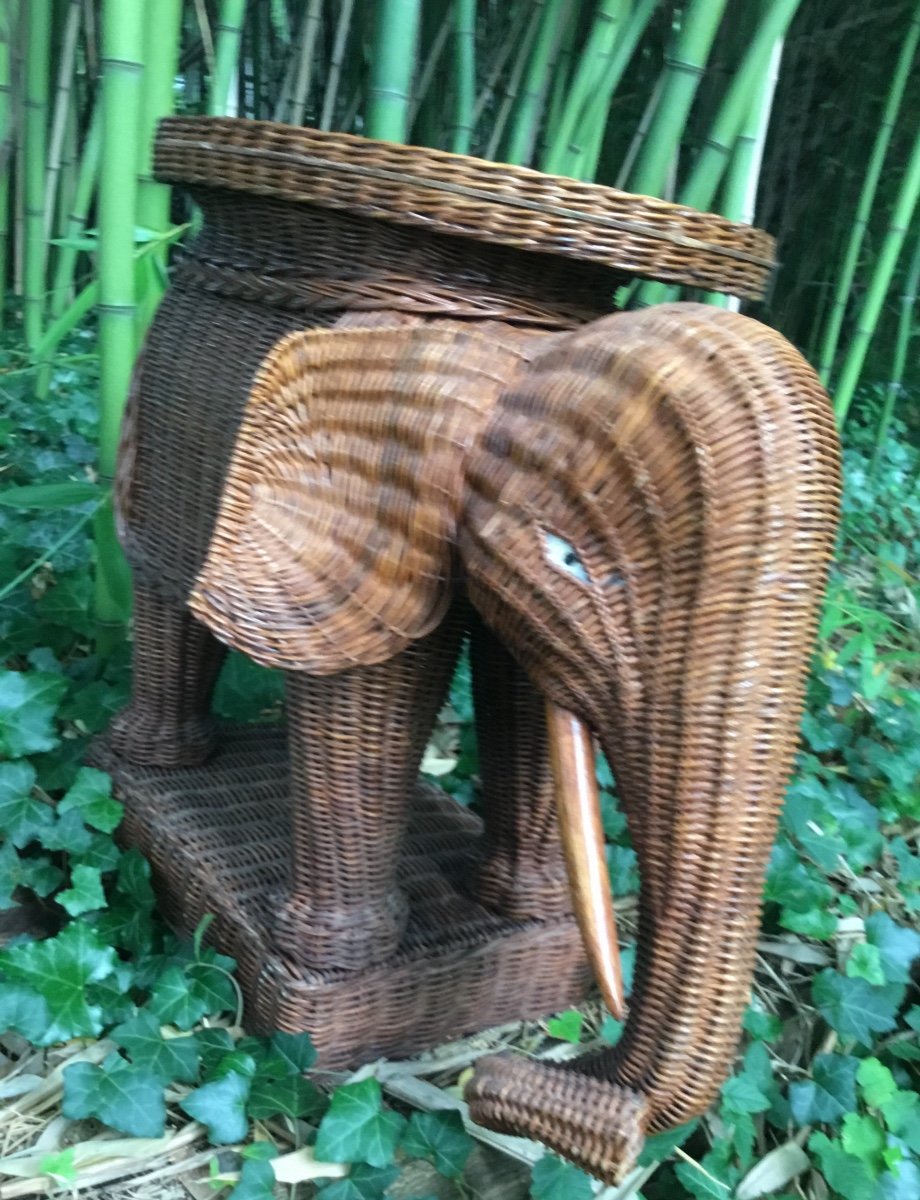 Desserte éléphant  En Rotin Des Années 1970.-photo-4
