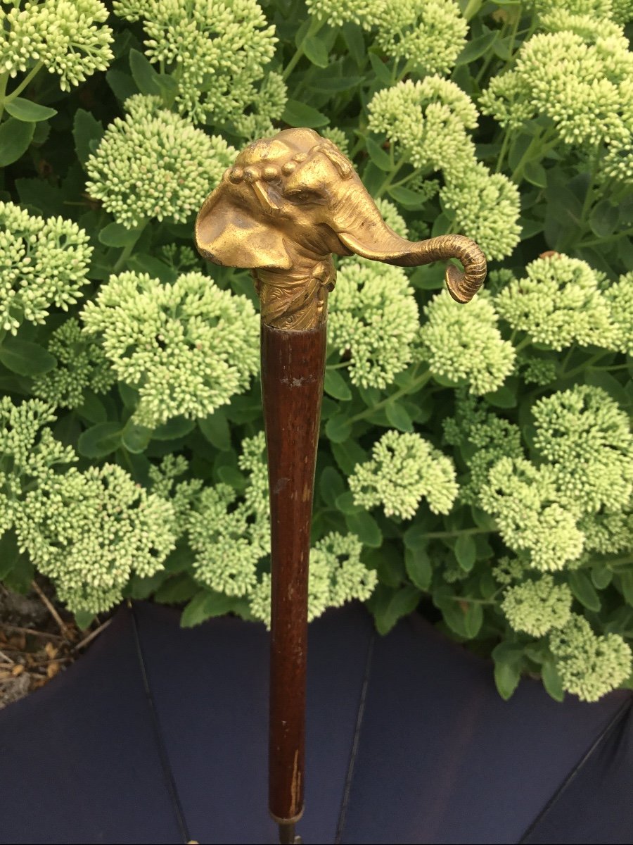 Umbrella Or Umbrella Bronze Pommel With Elephant, Circa 1900-photo-7