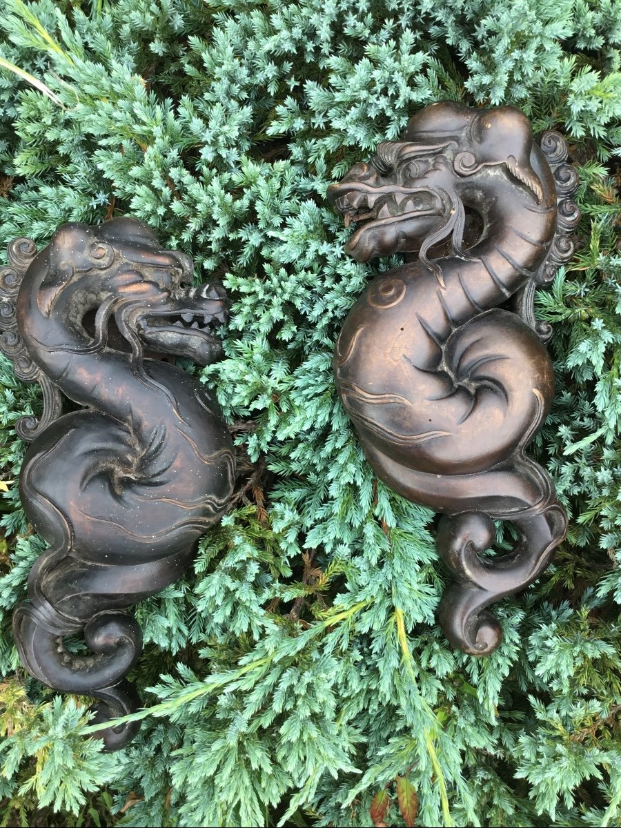 Pair Of Carved Wood Dragons D Napoleon III-photo-2