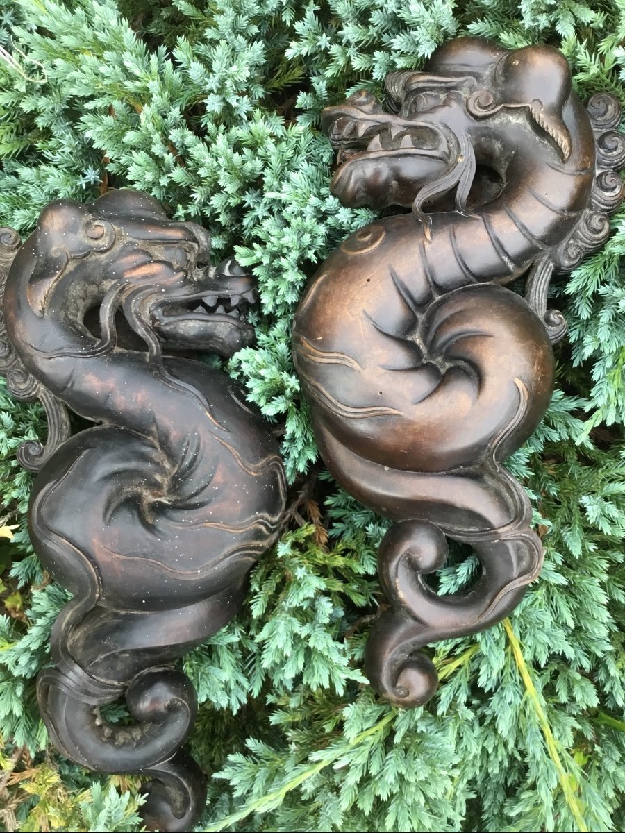 Pair Of Carved Wood Dragons D Napoleon III-photo-3
