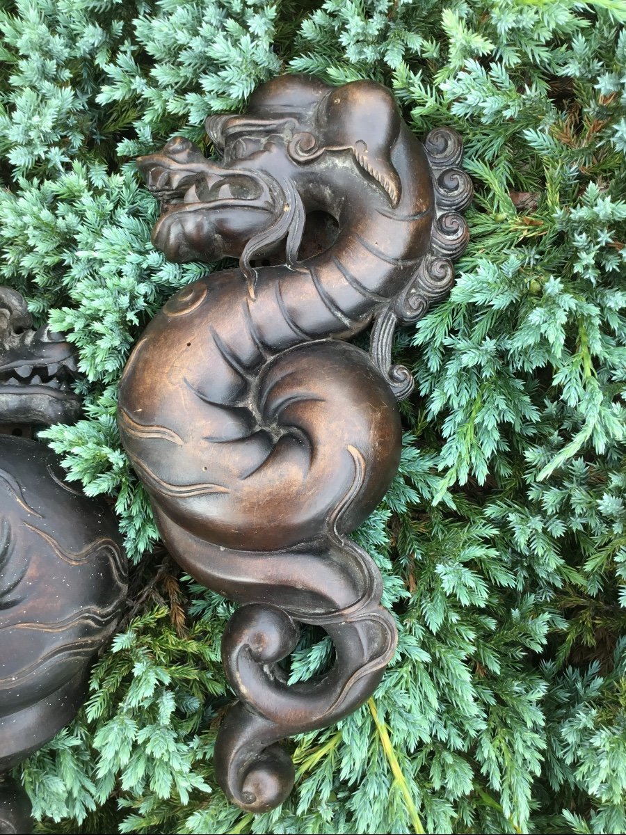 Pair Of Carved Wood Dragons D Napoleon III-photo-1
