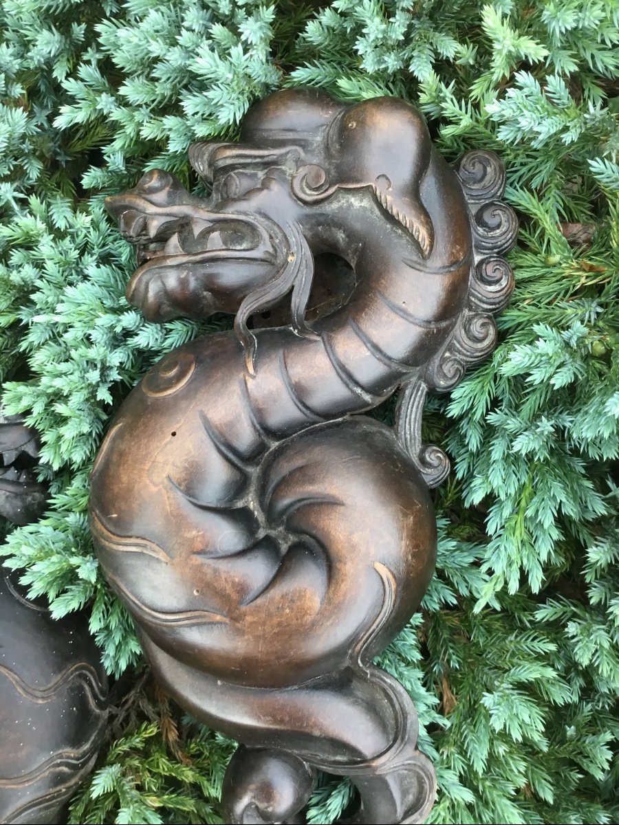 Pair Of Carved Wood Dragons D Napoleon III-photo-2