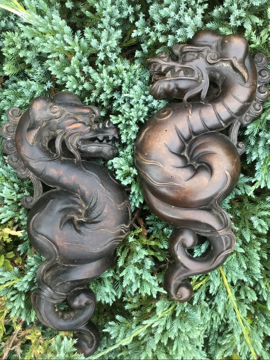 Pair Of Carved Wood Dragons D Napoleon III-photo-4
