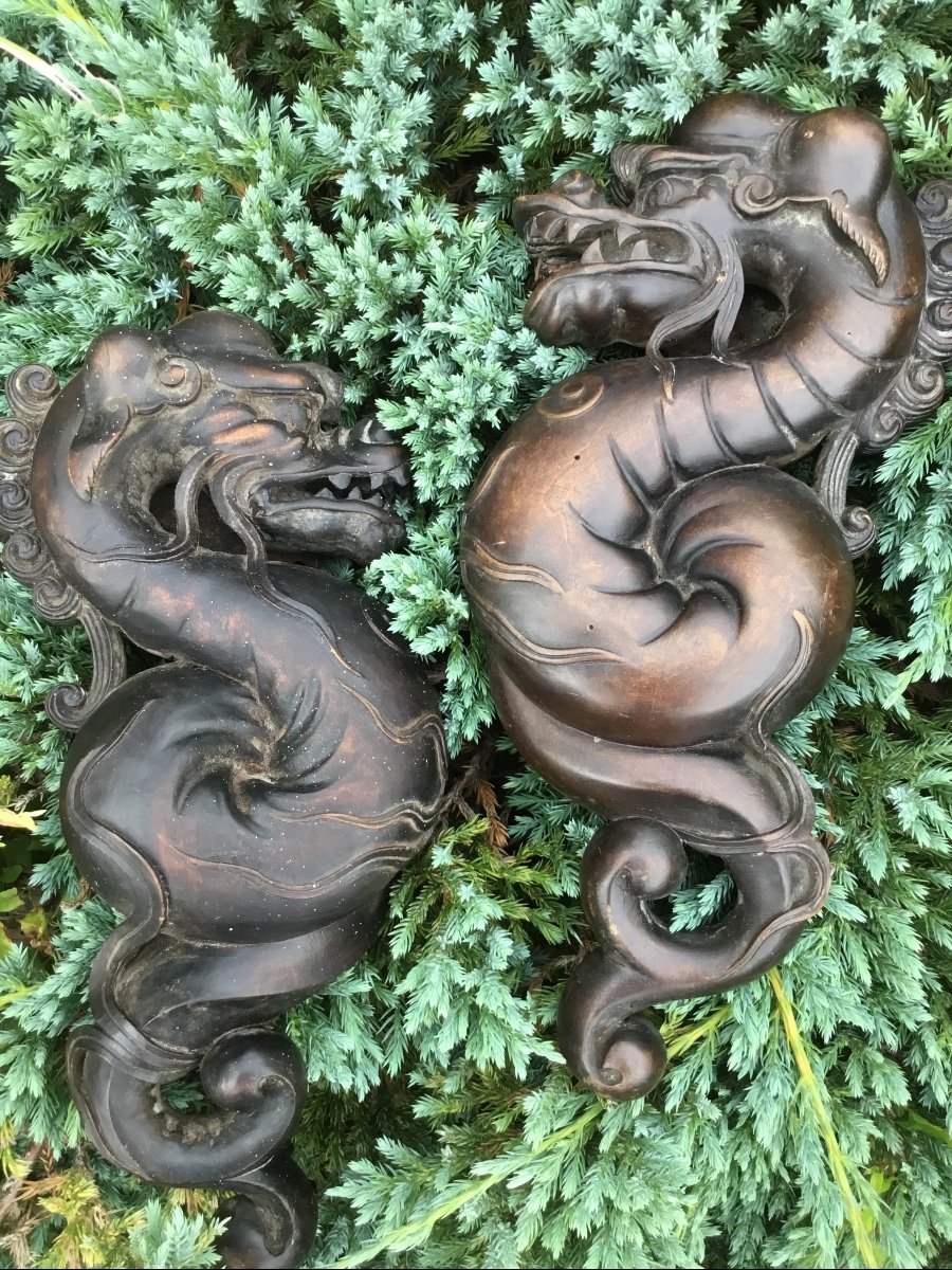 Pair Of Carved Wood Dragons D Napoleon III-photo-6