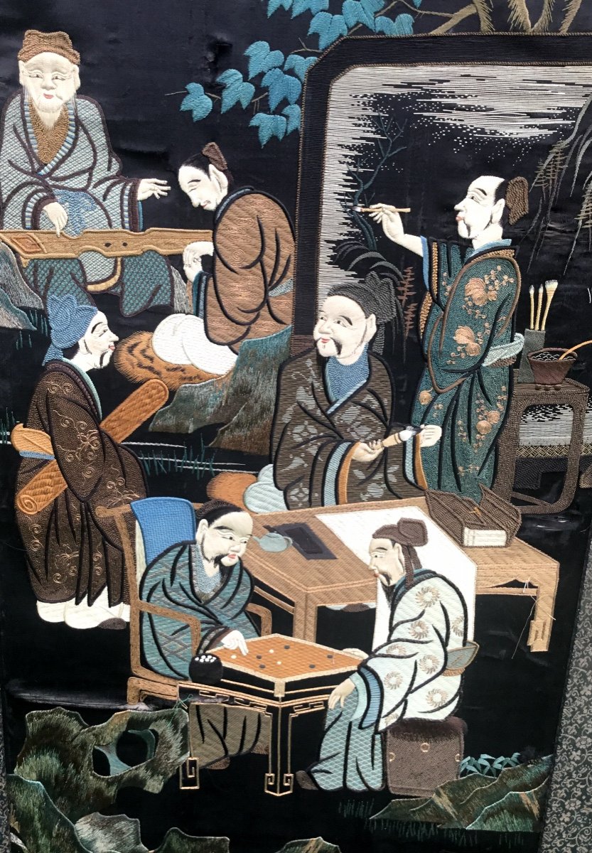 Large Japanese Panel Embroidered On Silk, Circa 1900