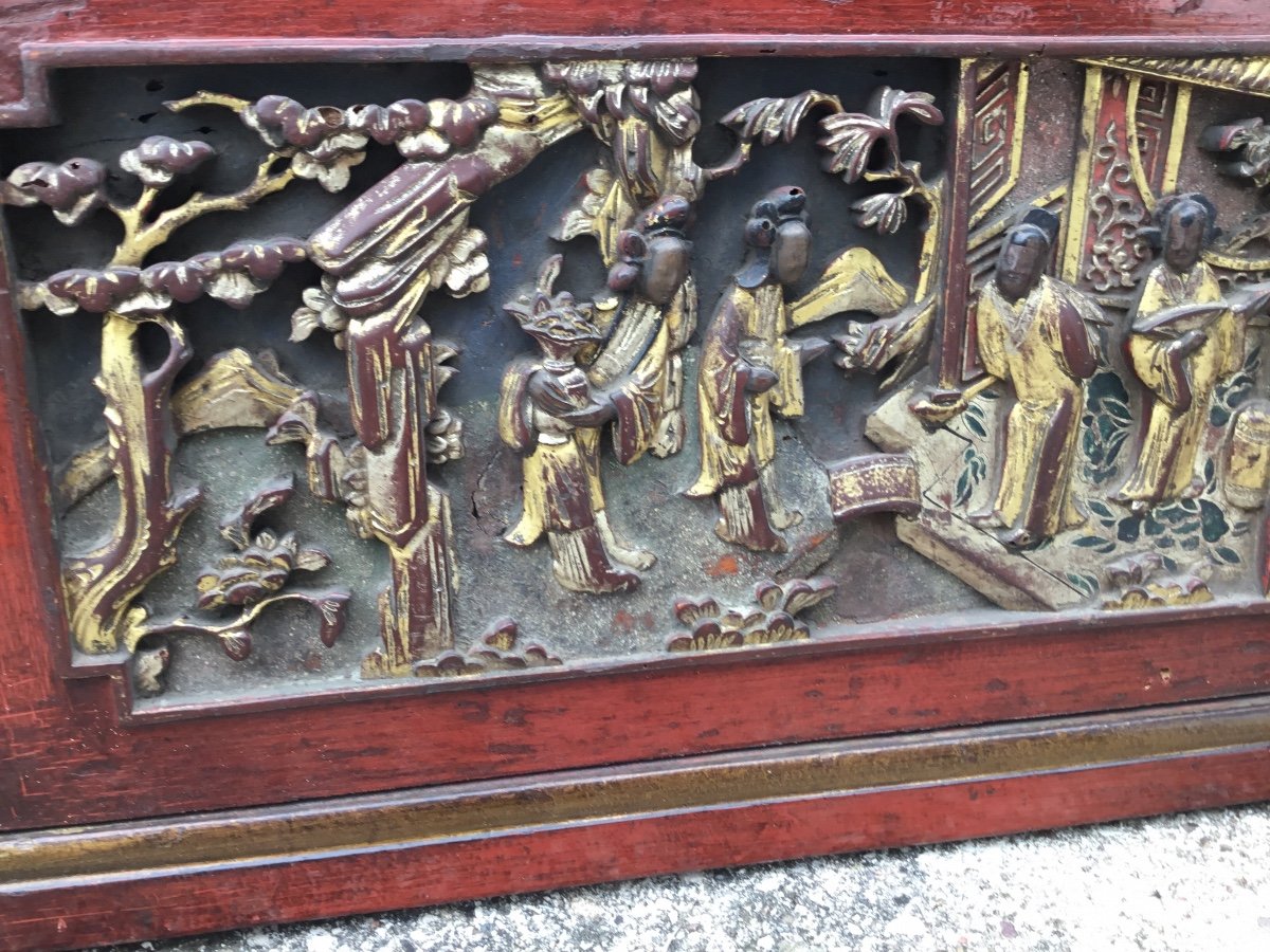 Pair Of Carved Paintings Of Courtyard Scenes, China-photo-4